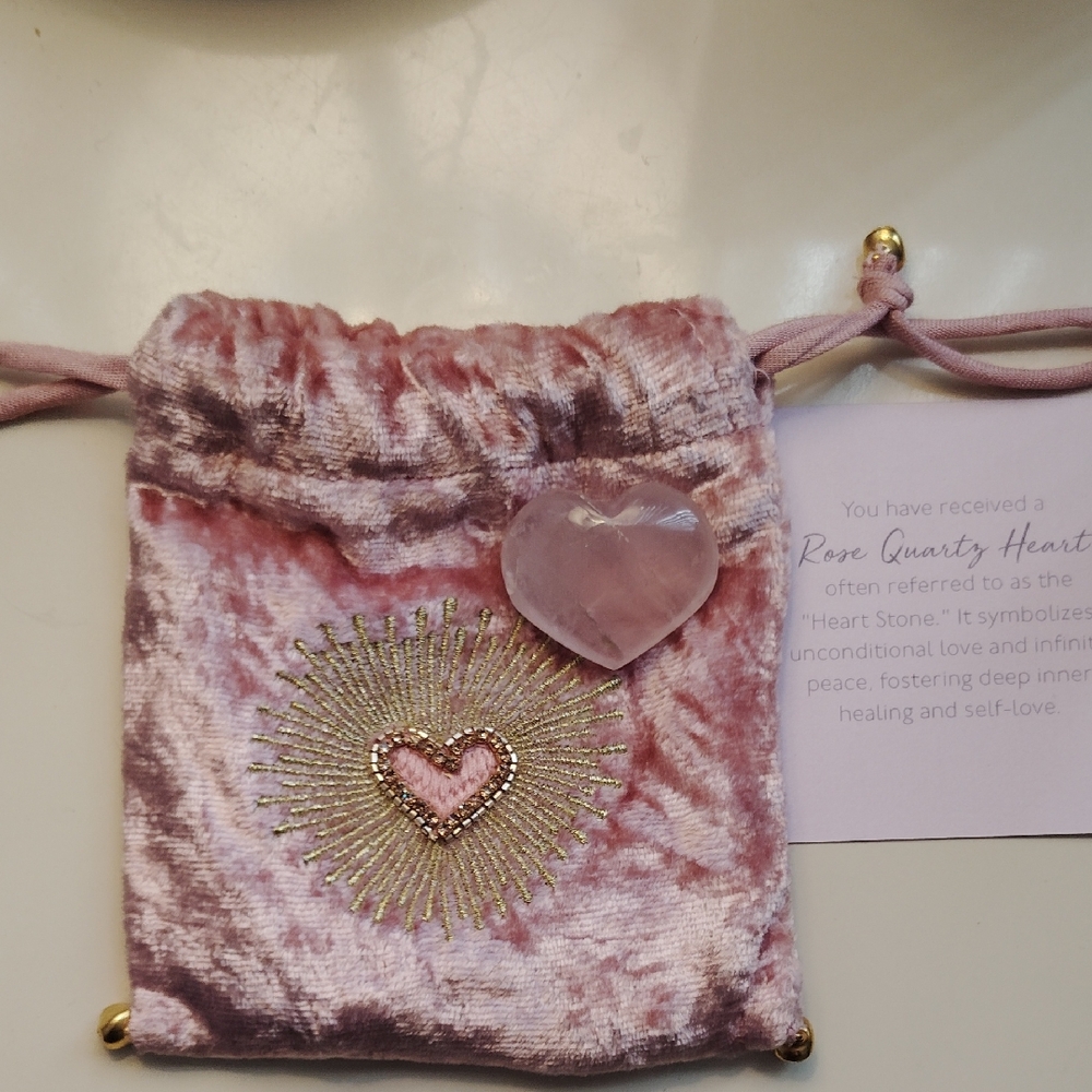 Velvet Drawstring Bag with Heart Embellishment - Pink